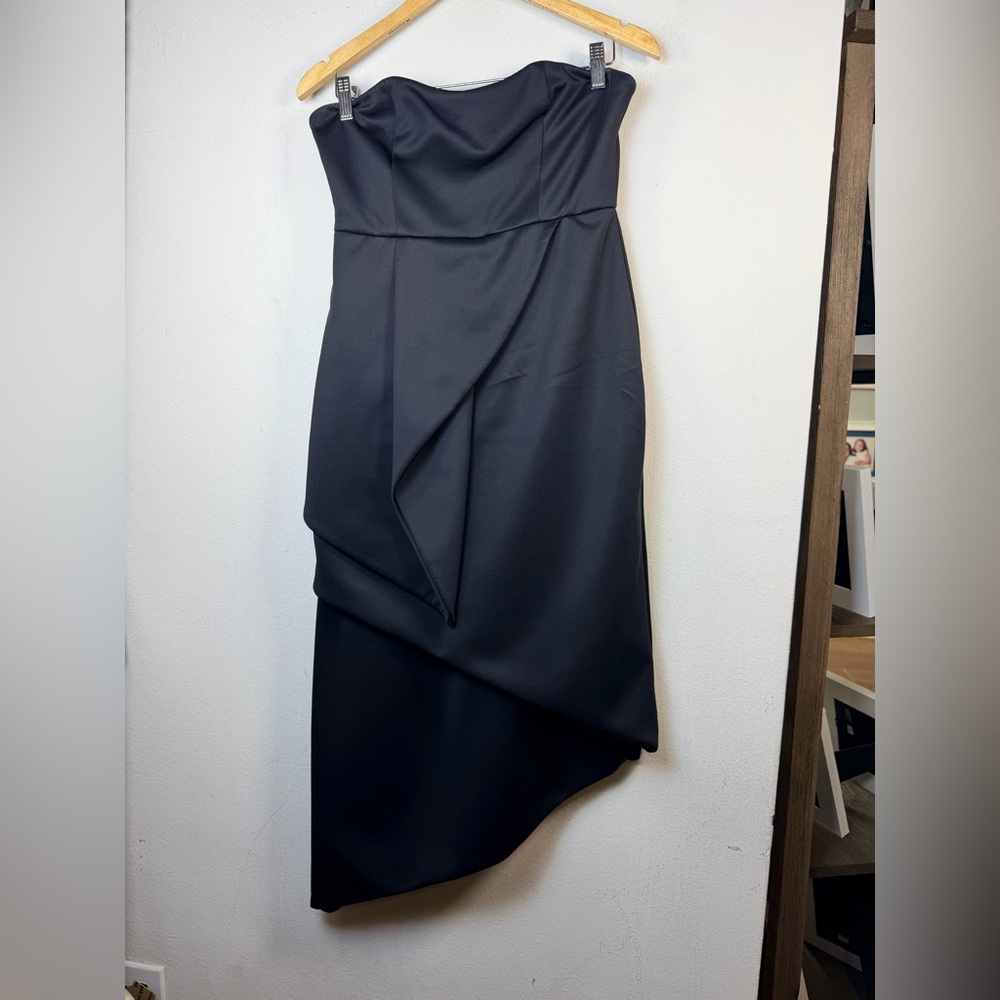 Fame partners Black Strapless Dress satin gown 6 formal